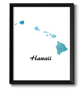 INSTANT DOWNLOAD Hawaii Map State Watercolor Painting Poster Print USA United States Abstract Landscape Art Turquoise Blue