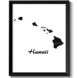 INSTANT DOWNLOAD Hawaii Map State Watercolor Painting Poster Print USA United States Modern Abstract Landscape Art Black White Grey