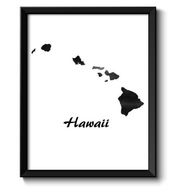 INSTANT DOWNLOAD Hawaii Map State Watercolor Painting Poster Print USA United States Modern Abstract Landscape Art Black White Grey