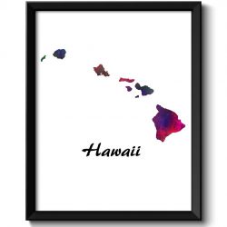 INSTANT DOWNLOAD Hawaii Map State Watercolor Painting Poster Print USA United States Modern Abstract Landscape Art Colorful Rainbow