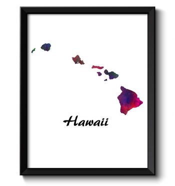 INSTANT DOWNLOAD Hawaii Map State Watercolor Painting Poster Print USA United States Modern Abstract Landscape Art Colorful Rainbow