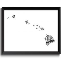 INSTANT DOWNLOAD Hawaii Map Typography Print Text Word Cloud Black White Poster Print USA United States Modern Abstract Landscape Wall Art