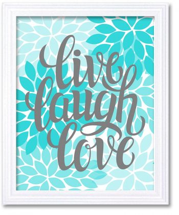 INSTANT DOWNLOAD Home Decor Wall Art Bathroom Wall Decor Blue Turquoise Grey Live Laugh Love Chrysanthemum Flower Print Poster