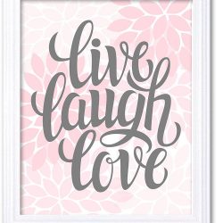 INSTANT DOWNLOAD Home Decor Wall Art Bathroom Wall Decor Light Pale Pink Grey Live Laugh Love Chrysanthemum Flower Print Poster