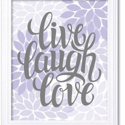 INSTANT DOWNLOAD Home Decor Wall Art Bathroom Wall Decor Lilac Purple Grey Live Laugh Love Chrysanthemum Flower Print Poster