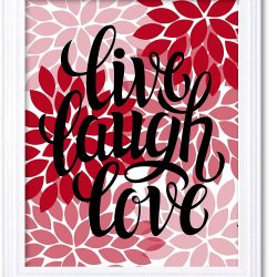 INSTANT DOWNLOAD Home Decor Wall Art Bathroom Wall Decor Red Pink Black Live Laugh Love Chrysanthemum Flower Print Poster