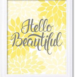 INSTANT DOWNLOAD Home Decor Wall Art Bathroom Wall Decor Yellow Grey Hello Beautiful Chrysanthemum Flower Print Poster