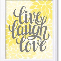 INSTANT DOWNLOAD Home Decor Wall Art Bathroom Wall Decor Yellow Grey Live Laugh Love Chrysanthemum Flower Print Poster