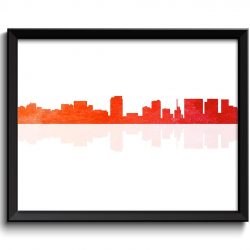 INSTANT DOWNLOAD Honolulu Skyline Hawaii City Red Orange Coral Watercolor Cityscape Poster Print Modern Abstract Landscape Art Painting