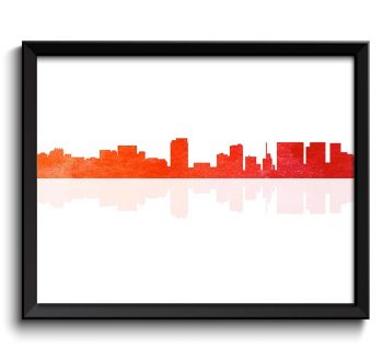 INSTANT DOWNLOAD Honolulu Skyline Hawaii City Red Orange Coral Watercolor Cityscape Poster Print Modern Abstract Landscape Art Painting