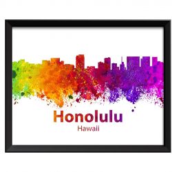 INSTANT DOWNLOAD Honolulu Skyline Hawaii Colorful Watercolor Cityscape Poster Print Landscape Art Painting Red Purple Pink Yellow Green