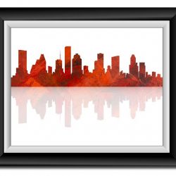 INSTANT DOWNLOAD Houston Skyline Texas City Red Black Watercolor Cityscape Poster Print Modern Abstract Landscape Art Painting