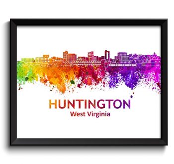 INSTANT DOWNLOAD Huntington Skyline West Virginia Colorful Watercolor Cityscape Poster Print Landscape Art Painting Red Purple Pink Yellow