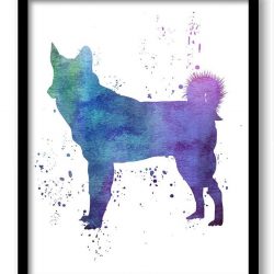 INSTANT DOWNLOAD Husky Dog Watercolor Art Painting Print Poster Dog Art Painting Dog Breeds Home Decor Wall Art Pink Blue Purple Green