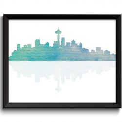 INSTANT DOWNLOAD Icy Blue Grey Seattle Skyline Seattle Washington Seattle Wall Art Print Seattle Poster Watercolor Painting Grey Aqua