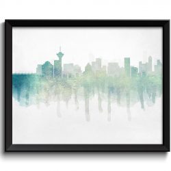 INSTANT DOWNLOAD Icy Blue Grey Vancouver Skyline BC British Columbia Canada Cityscape Art Print Poster Watercolor Painting