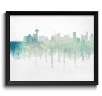 INSTANT DOWNLOAD Icy Blue Grey Vancouver Skyline BC British Columbia Canada Cityscape Art Print Poster Watercolor Painting