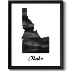 INSTANT DOWNLOAD Idaho Map State Watercolor Painting Poster Print USA United States Modern Abstract Landscape Art Black White Grey