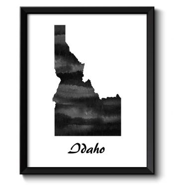 INSTANT DOWNLOAD Idaho Map State Watercolor Painting Poster Print USA United States Modern Abstract Landscape Art Black White Grey