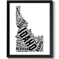 INSTANT DOWNLOAD Idaho Map Typography Print Text Word Cloud Black White Poster Print USA United States Modern Landscape Wall Art Painting