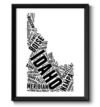 INSTANT DOWNLOAD Idaho Map Typography Print Text Word Cloud Black White Poster Print USA United States Modern Landscape Wall Art Painting