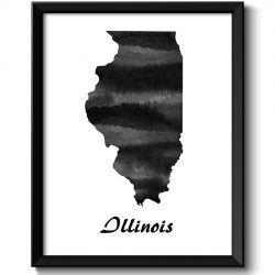 INSTANT DOWNLOAD Illinois Map State Watercolor Painting Poster Print USA United States Abstract Landscape Art Black White Grey