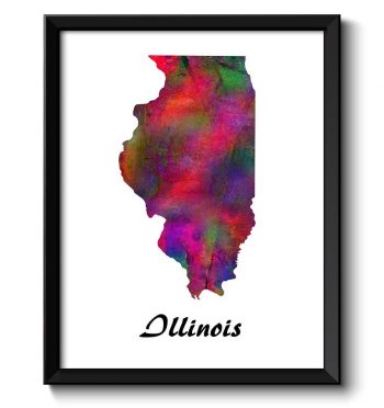 INSTANT DOWNLOAD Illinois Map State Watercolor Painting Poster Print USA United States Abstract Landscape Art Colorful Rainbow