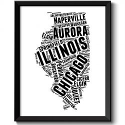 INSTANT DOWNLOAD Illinois Map Typography Print Text Word Cloud Black White Poster Print USA United States Modern Abstract Landscape Wall Art