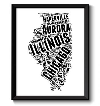 INSTANT DOWNLOAD Illinois Map Typography Print Text Word Cloud Black White Poster Print USA United States Modern Abstract Landscape Wall Art