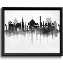 INSTANT DOWNLOAD India Skyline City Black White Grey Cityscape Famous Landmarks Poster Print Modern Abstract Landscape Art Painting