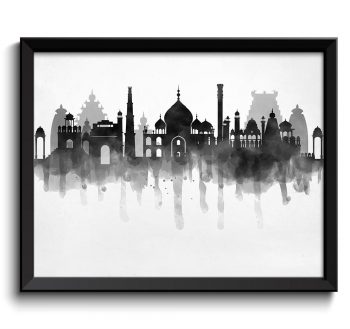 INSTANT DOWNLOAD India Skyline City Black White Grey Cityscape Famous Landmarks Poster Print Modern Abstract Landscape Art Painting