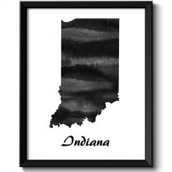 INSTANT DOWNLOAD Indiana Map State Watercolor Painting Poster Print USA United States Abstract Landscape Art Black White Grey