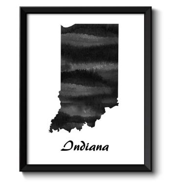 INSTANT DOWNLOAD Indiana Map State Watercolor Painting Poster Print USA United States Abstract Landscape Art Black White Grey