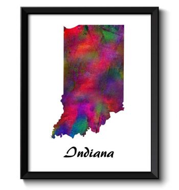 INSTANT DOWNLOAD Indiana Map State Watercolor Painting Poster Print USA United States Abstract Landscape Art Colorful Rainbow