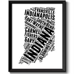 INSTANT DOWNLOAD Indiana Map Typography Print Text Word Cloud Black White Poster Print USA United States Modern Abstract Landscape Wall Art