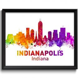 INSTANT DOWNLOAD Indianapolis Skyline Indiana City Colorful Watercolor Cityscape Poster Print Landscape Art Painting Red Purple Pink Yellow