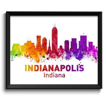 INSTANT DOWNLOAD Indianapolis Skyline Indiana City Colorful Watercolor Cityscape Poster Print Landscape Art Painting Red Purple Pink Yellow