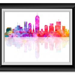 INSTANT DOWNLOAD Indianapolis Skyline Indiana City Purple Pink Blue Yellow Watercolor Cityscape Poster Print Abstract Landscape Art Painting