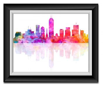 INSTANT DOWNLOAD Indianapolis Skyline Indiana City Purple Pink Blue Yellow Watercolor Cityscape Poster Print Abstract Landscape Art Painting