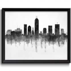 INSTANT DOWNLOAD Indianapolis Skyline Indiana USA United States Cityscape Art Print Poster Black White Grey Watercolor Painting