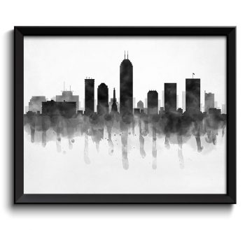 INSTANT DOWNLOAD Indianapolis Skyline Indiana USA United States Cityscape Art Print Poster Black White Grey Watercolor Painting