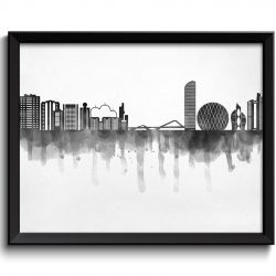 INSTANT DOWNLOAD INSTANT DOWLOAD Abu Dhabi Skyline City Black White Grey Cityscape Poster Print Modern Abstract Landscape Art Painting