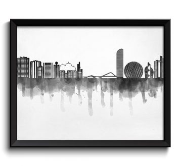 INSTANT DOWNLOAD INSTANT DOWLOAD Abu Dhabi Skyline City Black White Grey Cityscape Poster Print Modern Abstract Landscape Art Painting