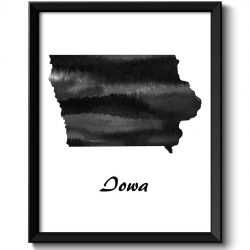 INSTANT DOWNLOAD Iowa Map State Watercolor Painting Poster Print USA United States Modern Abstract Landscape Art Black White Grey