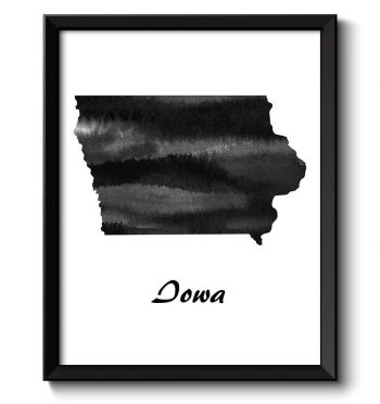 INSTANT DOWNLOAD Iowa Map State Watercolor Painting Poster Print USA United States Modern Abstract Landscape Art Black White Grey