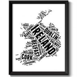 INSTANT DOWNLOAD Ireland Map Text Word Cloud Typography Print Black White Poster Print Country Modern Abstract Landscape Wall Art Painting