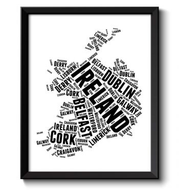 INSTANT DOWNLOAD Ireland Map Text Word Cloud Typography Print Black White Poster Print Country Modern Abstract Landscape Wall Art Painting