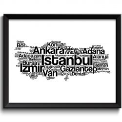 INSTANT DOWNLOAD Istanbul Map Black White State Text Words Poster Print Turkey Country States Modern Typography Print Landscape Art Painting