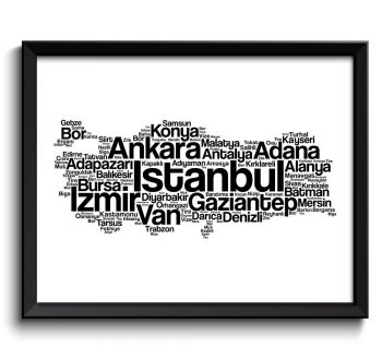 INSTANT DOWNLOAD Istanbul Map Black White State Text Words Poster Print Turkey Country States Modern Typography Print Landscape Art Painting