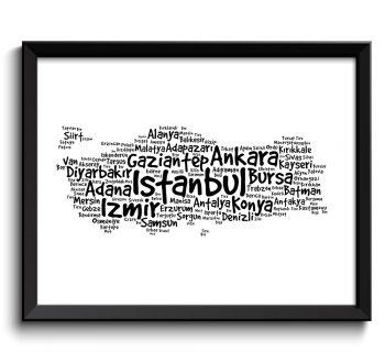 INSTANT DOWNLOAD Istanbul Map State Text Words Black White Poster Print Turkey Country States Modern Typography Print Landscape Art Painting